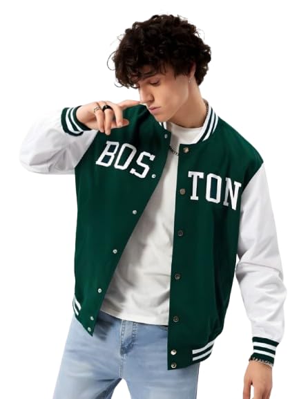 YOONIKK Stylish Varsity Men's Jacket || Winter Wear || Men's Winter Wear || Winter Windcheater (Green)