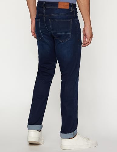 Peter England Men's Classic Tapered Stretchable Mid Rise Twill Jeans Dark Blue