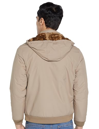 Men's Quilted Bomber Camel Coloured Jacket with Inner Fur & Detachable Hood – Warm Insulated Winter Outerwear | Winter Jacket