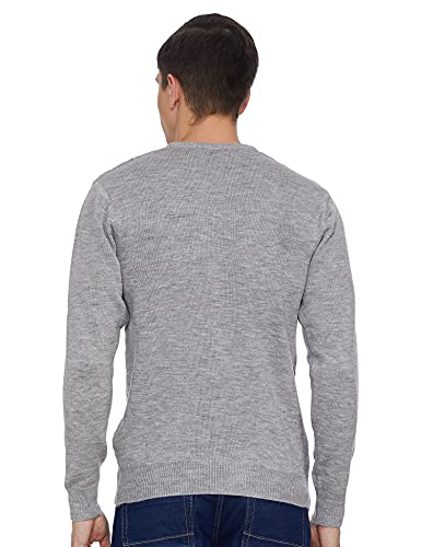 Men's Acrylic Cable Knit Pattern Crew Neck Light Grey Sweater - Stylish Cosy Winter Wear for Men