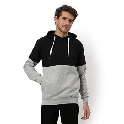 Men's Color Blocked Navy Blue Grey Melange Hooded Sweatshirt