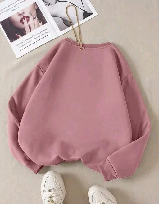 Women’s Printed Round Neck Onion Pink Sweatshirt - Cartoon Bear Print Soft Cotton Fleece Pullover | Warm Long Sleeve Winter Wear Top - Casual Streetwear Style