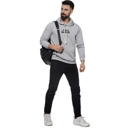 Men's Grey Only Human Hoodie for Casual Wear | Hooded Neck | Long Sleeve | Pull On Closure | Cotton Sweatshirt Crafted with Comfort Fit for Everyday Wear