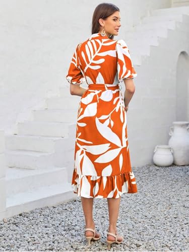 GRECIILOOKS Rayon Fit and Flare Below The Knee One Piece Maxi Bodycon Dresses Midi Dress for Women (GL-WD1214_Orange)