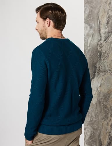 Men's Acrylic Round Neck Full Sleeves Navy Diamond Sweater - Stylish Urban Dressy Warm Winter Wear