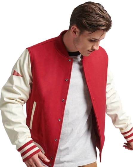Men's Red Varsity Jacket - Stylish Casual Winterwear for Men