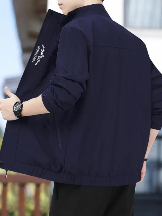 Men's Navy Blue Bomber Jacket | Lightweight Casual Zip-Up Jacket | Stylish Slim Fit Outerwear for All Seasons