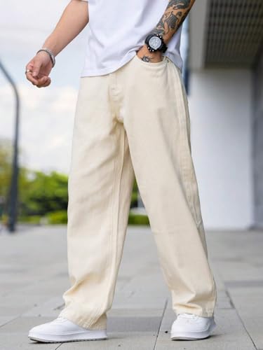 JVX Men Mid Rise Jeans ||Looses Fit Denim Jeans || Baggy Jeans (Njj-04) (Cream)