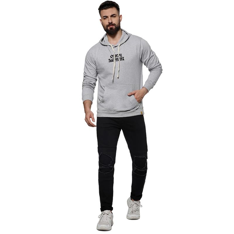 Men's Grey Only Human Hoodie for Casual Wear | Hooded Neck | Long Sleeve | Pull On Closure | Cotton Sweatshirt Crafted with Comfort Fit for Everyday Wear