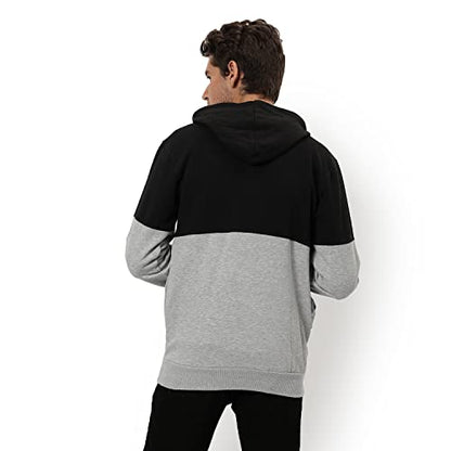 Men's Color Blocked Navy Blue Grey Melange Hooded Sweatshirt