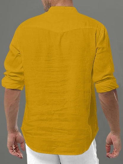 ROYALSCOUT Men's Cotton Polyester Blend Solid Regular Fit Full Sleeve Short Kurta Gold