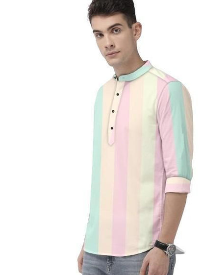 Men’s Multicolor Color Block Cotton Casual Shirt – Full Sleeves with Mandarin Spread Collar for Festive & Streetwear