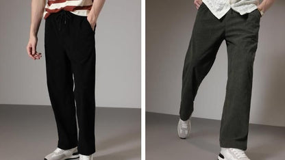 Men’s Black & Olive Green Corduroy Trousers (Pack of 2) – Solid Ribbed Casual Pants for Streetwear & Everyday Wear