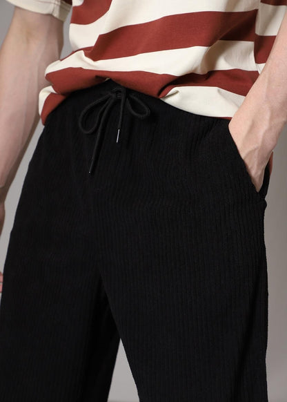 Men’s Black Corduroy Casual Trousers – Solid Ribbed Pants for Streetwear & Everyday Comfort