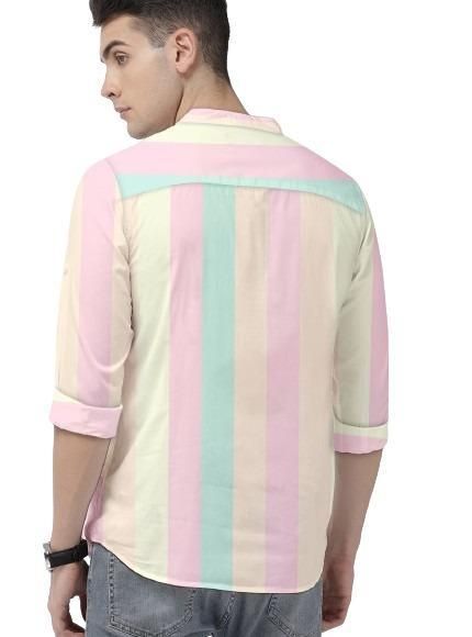 Men’s Multicolor Color Block Cotton Casual Shirt – Full Sleeves with Mandarin Spread Collar for Festive & Streetwear