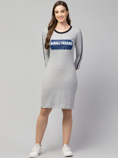 Women's Cotton Grey Graphic Print Short Sleeves T-Shirt Dress