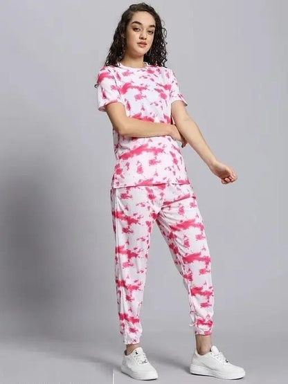 Women’s Pink & White Tie-Dye Co-zy & Co-ord Set – Gen Z Styled Trendy Night Suit & Everyday Lounge Style