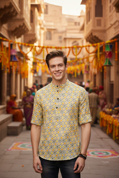 Men’s Multicolor Printed Cotton Casual Shirt – Spread Collar Full Sleeve Festive & Daily Wear