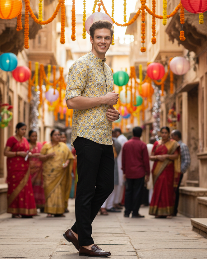 Men’s Multicolor Printed Cotton Casual Shirt – Spread Collar Full Sleeve Festive & Daily Wear