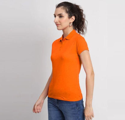 Women's Ketex Orange Cotton Blend Polo Neck T-Shirt - Casual Wear for Everyday Comfort