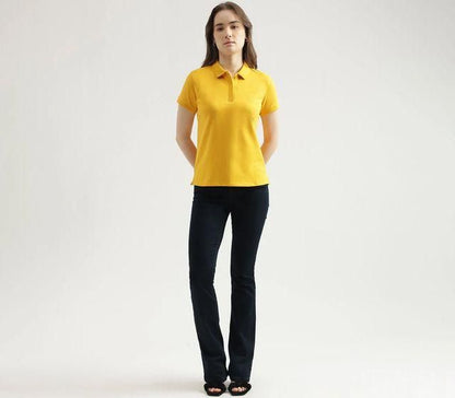 Women's Ketex Yellow Cotton Blend Polo Neck T Shirt Casual Wear