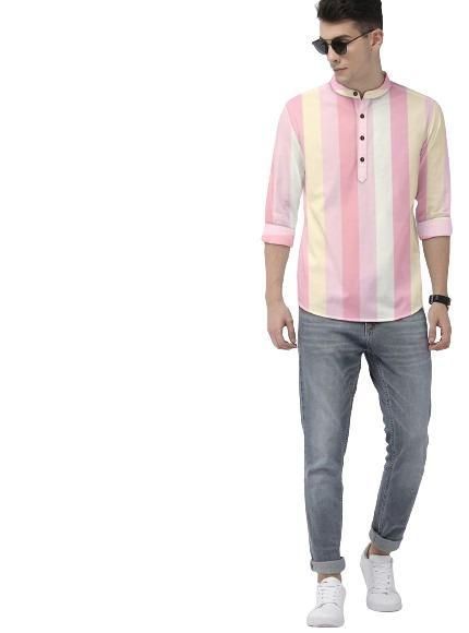 Men’s Multicolor Color Block Cotton Casual Shirt – Mandarin Spread Collar Full Sleeve Festive & Streetwear Style