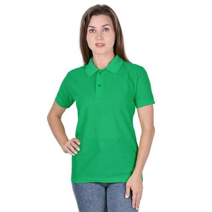Women’s Green Cotton Blend Polo Neck T-Shirt – Casual Half Sleeve Tee for Everyday Comfort & Style