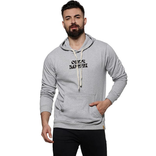 Men's Grey Only Human Hoodie for Casual Wear | Hooded Neck | Long Sleeve | Pull On Closure | Cotton Sweatshirt Crafted with Comfort Fit for Everyday Wear