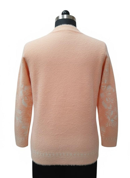 Women's Woolen Round Neck Peach Cardigan Sweater - Stylish Pure Wool Winter Wear