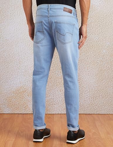 Amazon Brand - Symbol Men's Cotton Rich Stretchable Jeans | Casual Denim Carrot Fit Medium Blue