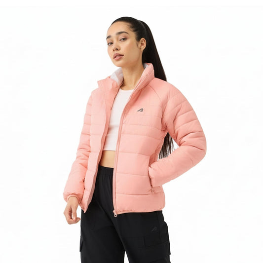 Women’s Full-Sleeve Blossom Pink Hooded Puffer Jacket | Insulated Winter & Monsoon Wear Jacket