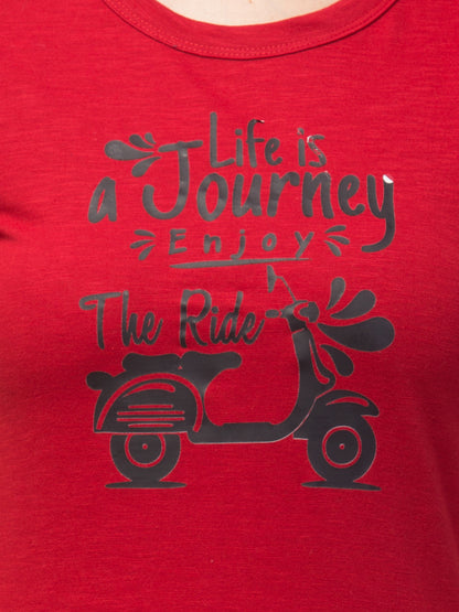 Women's Cotton Red Graphic Print Short Sleeves T-Shirt Dress