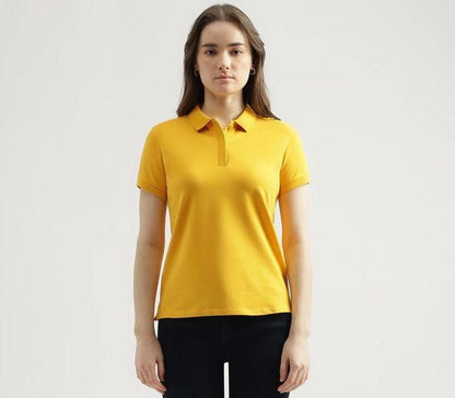Women's Ketex Yellow Cotton Blend Polo Neck T Shirt Casual Wear