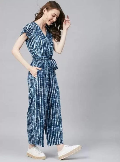 FCV Rayon Printed Jumpsuit for Women (Blue)