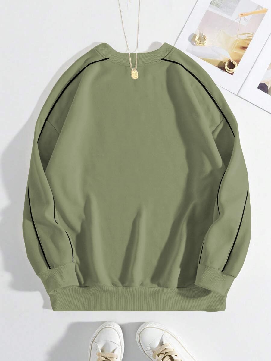Women's Printed Oversized Green Sweatshirt – Casual Streetwear Winter Style for Women