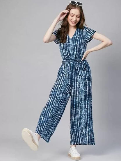 FCV Rayon Printed Jumpsuit for Women (Blue)