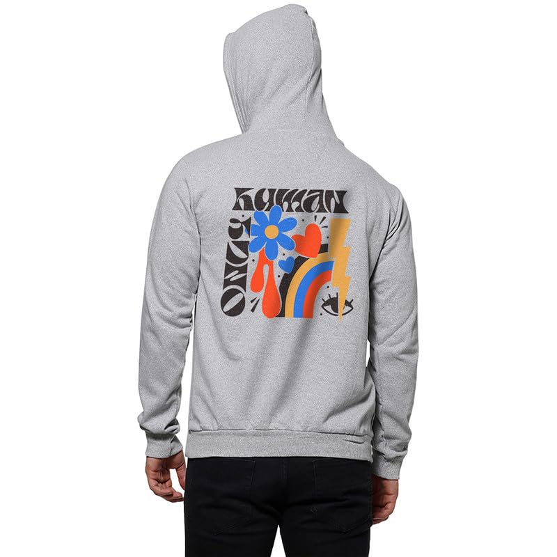 Men's Grey Only Human Hoodie for Casual Wear | Hooded Neck | Long Sleeve | Pull On Closure | Cotton Sweatshirt Crafted with Comfort Fit for Everyday Wear