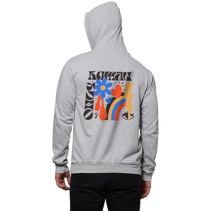 Men's Grey Only Human Hoodie for Casual Wear | Hooded Neck | Long Sleeve | Pull On Closure | Cotton Sweatshirt Crafted with Comfort Fit for Everyday Wear
