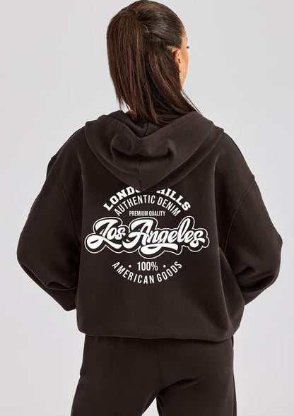 Woman Graphic Print Cotton Blend Fleece Rust Hooded Sweatshirt -  The Ultimate Casual Streetstyle