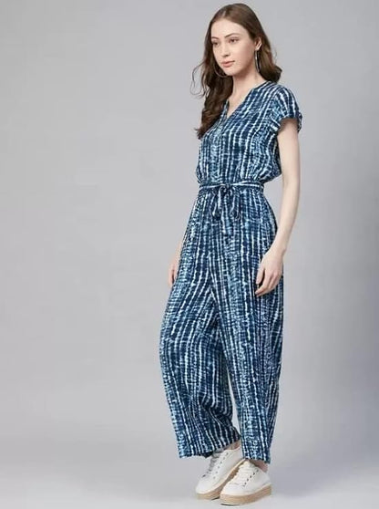 FCV Rayon Printed Jumpsuit for Women (Blue)