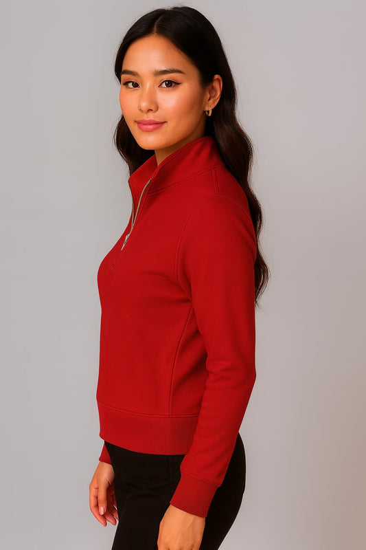 Women’s Fleece Half-Zip Rust Color High Neck Rust Sweatshirt | Warm & Stylish Winter Wear