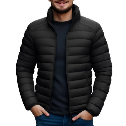 Men's Regular Fit Black Puffer Bomber Jacket - Stylish Casual Biker Winter Jacket