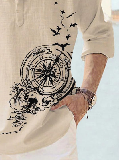 DEELMO Men's Cotton Blend Mandarin Collar Regular Fit Full Sleeve Casual Short Kurta, Beige