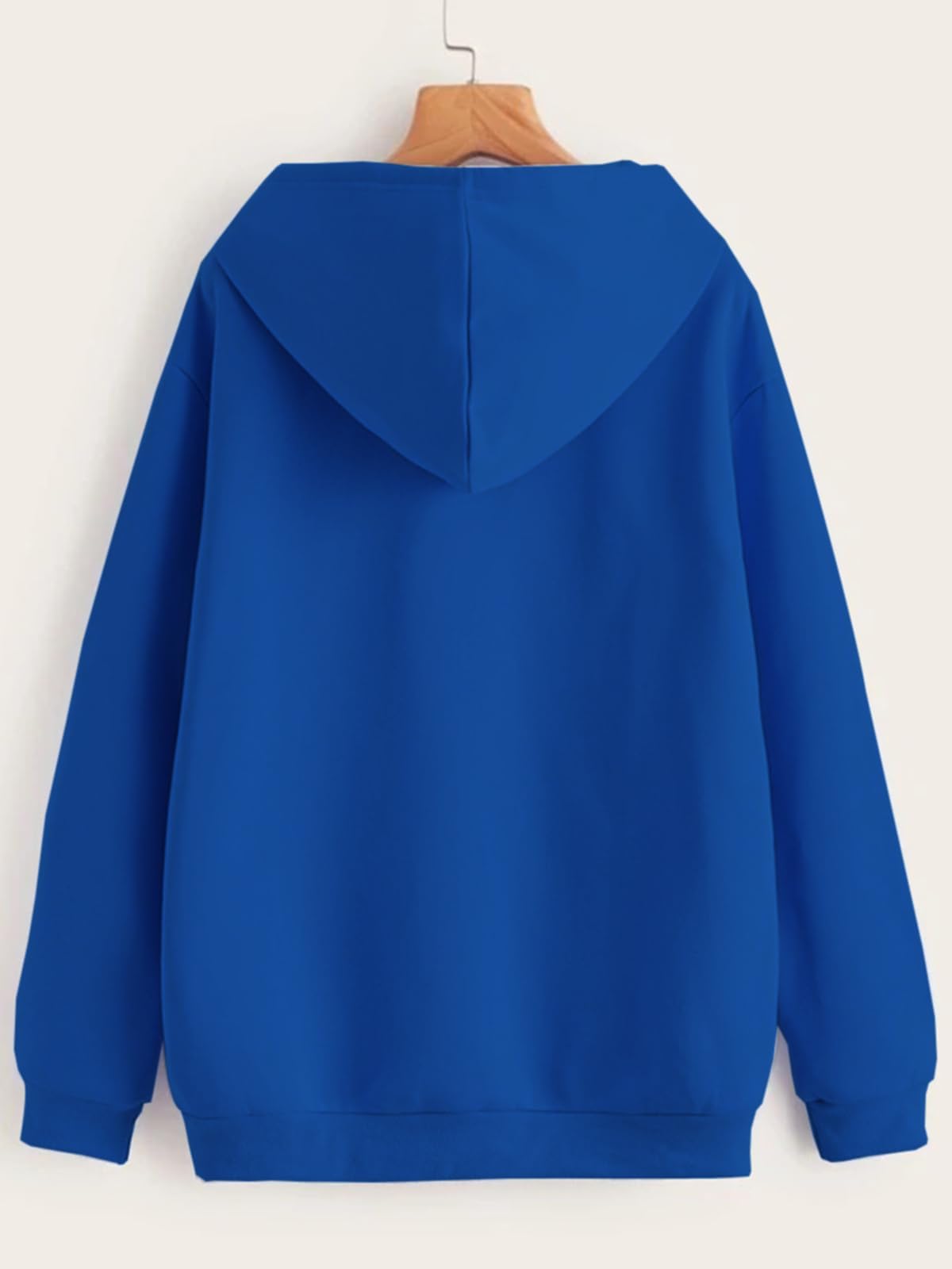 JUNEBERRY® Cotton Polly Fleece Oversized Fit Blue Graphic Hoodie for Women