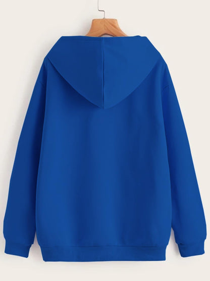 JUNEBERRY® Cotton Polly Fleece Oversized Fit Blue Graphic Hoodie for Women