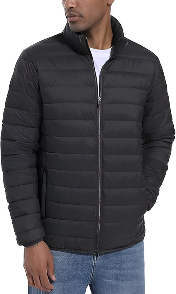 Men's Regular Fit Black Puffer Bomber Jacket - Stylish Casual Biker Winter Jacket
