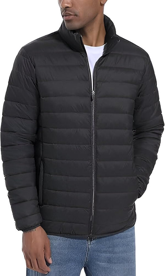 Men's Regular Fit Black Puffer Bomber Jacket - Stylish Casual Biker Winter Jacket