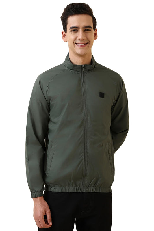 Men's Olive Polyester Non Hooded Windcheater Jacket - Stylish Windbreaker Winterwear