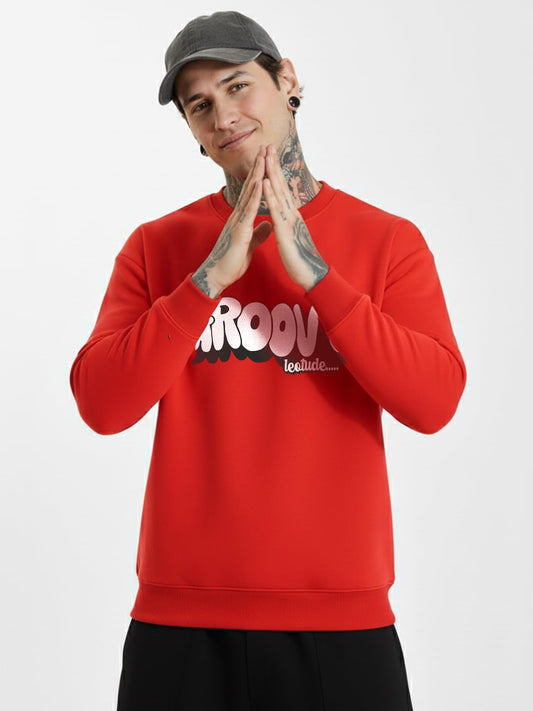 Men's Style Cool Casual Long Sleeve Round Neck Red Pullover Sweatshirt - Printed Stylish Winter Wear