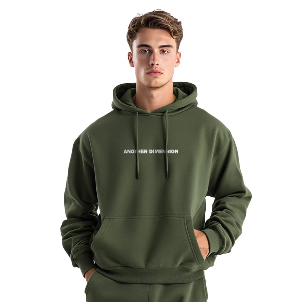 NOBERO Men's Cotton Neck Hooded Oversized Fit Sweatshirt (1M-TWRH-C0737_Olive Green_Small)
